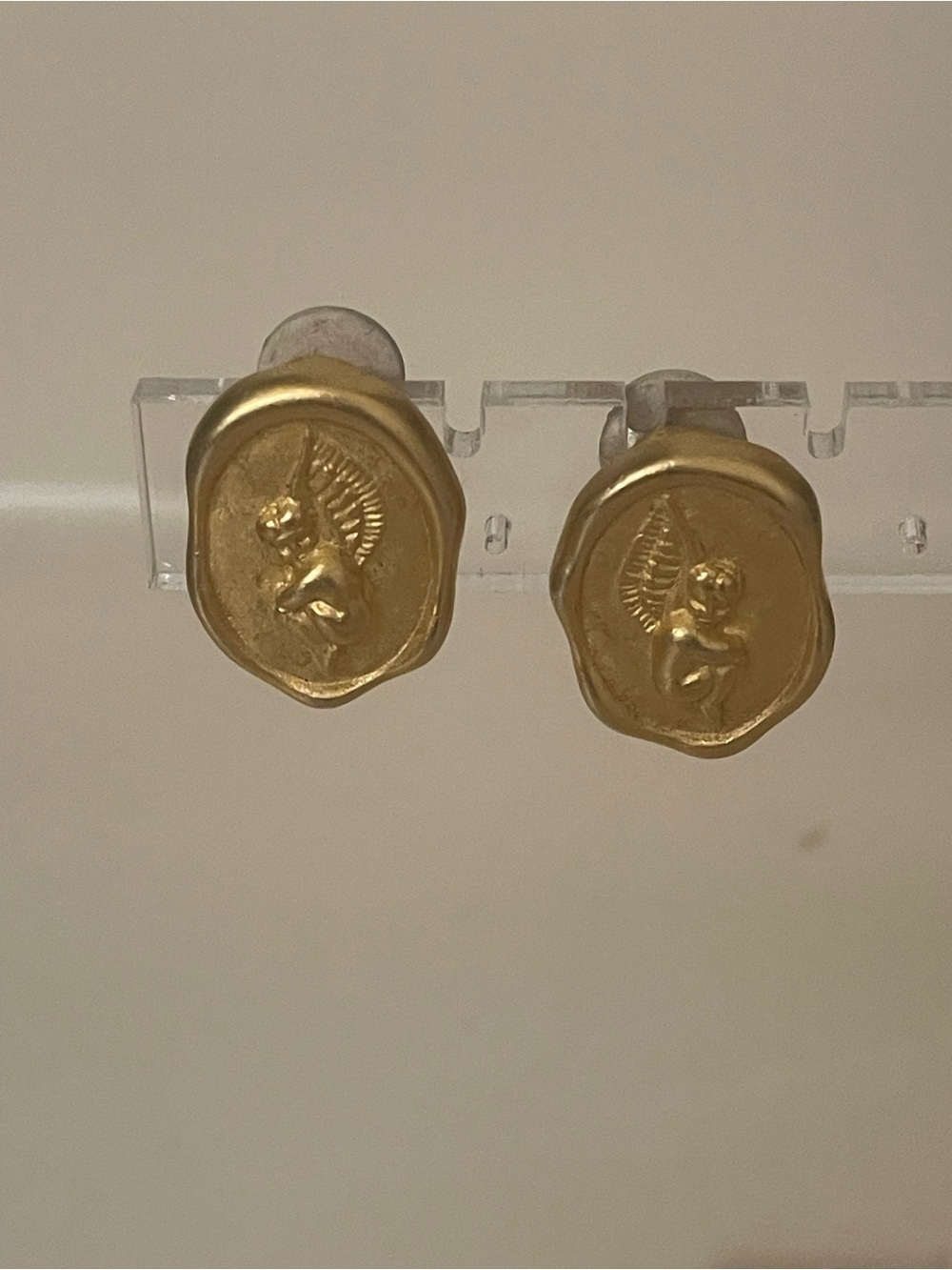 Vintage Givenchy Matte Gold Tone Angel Clip On Earrings